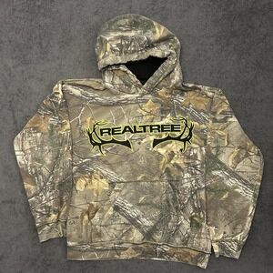 Realtree Hoodie Mens Medium Camo Pullover Cotton Outdoors Hunting Y2K Streetwear